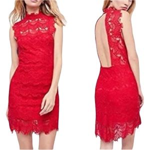 Free People Daydream Lace Mini Dress  In Red Size Large